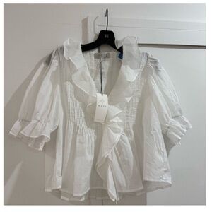 NWT WAYF White Ruffled Pintuck Blouse
